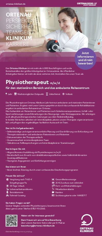 Anzeige: Physiotherapeut (m/w/d)